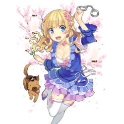  :d amelie_mcgregor armband blonde_hair blue_dress blue_eyes braid breasts canine cherry_blossoms choker cleavage cuffs dress female flower food french_braid frilled_dress frills hair_flower hair_ornament hat lantern long_hair looking_at_viewer medium_breasts mmu official_art open_mouth police_hat smile solo standing standing_on_one_leg thighhighs transparent_background uchi_no_hime-sama_ga_ichiban_kawaii v-shaped_eyebrows wavy_hair white_thighhighs zettai_ryouiki 