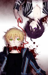  ahoge blonde_hair blood jacket mutou_tooru natsuno_yuuki purple_eyes purple_hair shiki short_hair yellow_eyes 