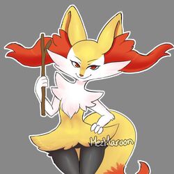  animal_ear_fluff animal_ears braixen closed_mouth cowboy_shot creatures_(company) female female fox_ears fox_tail furry game_freak gen_6_pokemon grey_background half-closed_eyes hand_on_hip hand_up happy highres holding jpeg_artifacts looking_at_viewer mezmaroon navel nintendo no_humans outline pokemon pokemon_(creature) red_eyes simple_background smile solo standing stick tail thigh_gap white_outline 