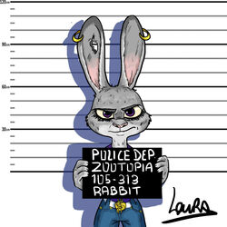  1:1 2016 anthro belt belt_buckle buckle chart clothed clothing currency_symbol disney dollar_sign ear_piercing female fur grey_body grey_fur height_chart hi_res holding_object holding_sign hole_in_ear jail_placard judy_hopps lagomorph laura_ranuzzi leporid looking_at_viewer mammal metric_unit mugshot number piercing pink_nose placard purple_eyes rabbit sign signature solo symbol unit yellow_sclera zootopia 