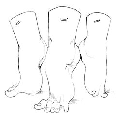  2017 5_toes ambiguous_gender animate_inanimate feet group humanoid_feet monochrome not_furry plantigrade simple_background soup-erb toes trio what white_background 