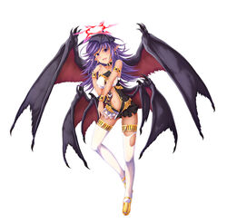  :d armlet ass_visible_through_thighs bare_shoulders blush bracelet breasts choker commentary_request darklord_ixchel demon_girl demon_wings dress duel_monster earrings female full_body halo head_wings highres jewelry large_breasts long_hair looking_at_viewer multicolored_clothes multicolored_dress multiple_wings navel oerba_yun_fang open_mouth photoshop_(medium) pointy_ears purple_eyes purple_hair shoes short_dress smile solo stomach takkayuuki thighhighs torn_clothes torn_thighhighs v-shaped_eyebrows white_background white_thighhighs wings yellow_footwear yu-gi-oh! 