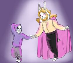  alternate_universe animated_skeleton anthro asgore_dreemurr beard blonde_hair blush bone boss_monster_(undertale) bottomwear bovid cape caprine clothing crown dancetale dancing duo facial_hair footwear hair haruhana headgear hoodie horn male male/male mammal mature_anthro mature_male moustache pants sans_(undertale) shirt shoes simple_background skeleton sneakers topwear undead undertale undertale_(series) 