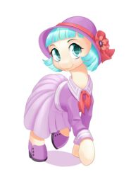  1920s 2016 blue_eyes blue_hair clothed clothing coco_pommel_(mlp) dress dstears earth_pony equid equine eyelashes female feral footwear friendship_is_magic hair hasbro hat headgear headwear horse looking_at_viewer mammal multicolored_hair my_little_pony pony shoes short_hair simple_background smile solo two_tone_hair white_background 