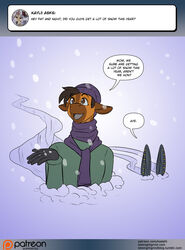  2021 5_fingers anthro anubian_jackal ask_blog brown_body brown_eyes brown_fur brown_hair buried buried_in_snow canid canine canis clothing conditional_dnp dialogue dialogue_box digital_media_(artwork) duo ear_piercing english_text female fingers fur giraffe giraffid gloves grey_body grey_fur hair handwear jackal kadath looking_up male male/female mammal markings multiple_piercings nightshade_(kadath) patreon patreon_logo patrick_(kadath) piercing scarf snow snowing speech_bubble spots spotted_body spotted_fur spotted_markings sweater text topwear url website_logo winter_hat yellow_body yellow_fur 