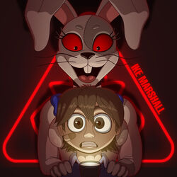  1:1 absurd_res anthro black_background caught duo female five_nights_at_freddy&#039;s five_nights_at_freddy&#039;s:_security_breach flashlight gregory_(fnaf) hands_on_shoulders hi_res human ike_marshall lagomorph leporid lolicon male mammal rabbit red_sclera scared scottgames simple_background steel_wool_studios vanny_(fnaf) video_game_logo white_body young 