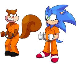  anthro crossover cuff_(restraint) dankmemebirb360 duo eulipotyphlan frustrated handcuffed handcuffs hedgehog inmates_clothing mammal metal_cuffs nickelodeon orange_jumpsuit prison prison_suit prison_uniform prisoner restraints rodent sandy_cheeks sciurid sega shackles sonic_the_hedgehog sonic_the_hedgehog_(series) spongebob_squarepants tree_squirrel 