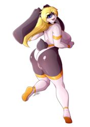  2016 alpha_channel anthro ass big_breasts big_butt breasts clothing curvy_figure female hi_res huge_breasts huge_butt lagomorph legwear leotard leporid mammal mrsakai rabbit rear_view ruby_(flafty) small_waist solo thick_thighs thigh_highs wide_hips 