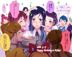  6+girls aida_mana arms_up blue_eyes blue_hair blush bow brown_hair cake choker closed_eyes dated davi_(dokidoki!_precure) dokidoki!_precure english food glasses hairbow happy_birthday hishikawa_rikka holding holding_sign ira_(dokidoki!_precure) kenzaki_makoto long_hair madoka_aguri multiple_girls negom open_mouth pink_hair pointing precure purple_eyes purple_hair rakeru_(dokidoki!_precure) rakeru_(dokidoki!_precure)_(human) sharuru_(dokidoki!_precure) sharuru_(dokidoki!_precure)_(human) short_hair sign sweatdrop wavy_mouth yotsuba_alice 