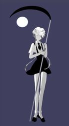  1other androgynous blue_background colored_eyelashes commentary_request crystal_hair full_body full_moon gem_uniform_(houseki_no_kuni) ghost_quartz_(houseki_no_kuni) grey_eyes hair_over_one_eye highres houseki_no_kuni igusa_(bleuindigo_h) moon necktie other_focus purple_background scythe short_hair short_hair_with_long_locks solo sparkle suspenders white_eyes white_hair 