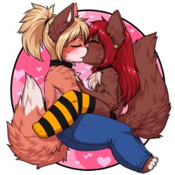  1:1 alpha_channel anthro blush canid canine chibi closed_eyes clothing duo femboy footwear fox heart_symbol kissing legwear lovelesskiax male male/male mammal pattern_clothing pattern_footwear pattern_legwear pattern_socks smile socks striped_clothing striped_footwear striped_legwear striped_socks stripes talon_(bc4life) thick_thighs zac_(rosaranmaru) 