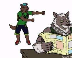  5:4 animated annoyed anthro beard blue_hair boomer_(nanoff) brown_body brown_fur canid canine canis creeper_face cursed dancing duo ear_piercing ear_ring eyewear facial_hair father_(lore) father_and_child_(lore) father_and_son_(lore) floss_(dance) frame_by_frame fur glasses grey_body grey_fur grey_hair hair male mammal mature_male meme microsoft minecraft mojang moustache nanoff newspaper parent_(lore) parent_and_child_(lore) parent_and_son_(lore) piercing ring_piercing short_playtime smile son_(lore) why wolf xbox_game_studios zoomer_(nanoff) 