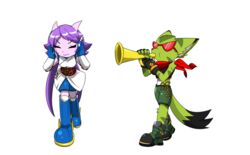  2018 alpha_channel anthro aquatic_dragon boots brass_instrument breasts carol_tea closed_eyes clothed clothing dragon duo eyewear felid feline felis female footwear freedom_planet fur galaxytrail green_body green_fur hybrid kenjikanzaki05 mammal marine meme midriff musical_instrument mythological_creature mythological_scalie mythology sash_lilac scalie simple_background sunglasses tail transparent_background trumpet trumpet_boy wildcat wind_instrument 