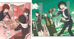  3boys 6+girls a_certain_high_school_uniform animal_ears aogami_pierce black_eyes black_hair black_jacket black_pants black_serafuku black_skirt blonde_hair blunt_bangs bow bowtie brown_hair business_suit closed_eyes closed_mouth cloud cloudy_sky confused crying cup day dot_nose dress expressionless fairy fake_animal_ears feet_out_of_frame food formal fukiyose_seiri green_background haimura_kiyotaka hand_up highres hime_cut himegami_aisa hood hood_down hoodie jacket kamijou_touma kamisato_kakeru keshouin_asuka long_hair long_sleeves looking_at_another mini_person minigirl mob_(toaru_majutsu_no_index) monochrome_background multiple_boys multiple_girls novel_illustration official_art open_mouth orange_shirt othinus outdoors pants petite pink_background pink_dress pink_hair plate pleated_skirt rabbit_ears school_uniform serafuku shirt short_hair sitting skirt sky smile socks spiked_hair spoilers standing suit t-shirt table tears teeth toaru_majutsu_no_index toaru_majutsu_no_index:_new_testament translation_request tsukuyomi_komoe upper_teeth_only v-shaped_eyebrows very_long_hair white_bow white_bowtie white_hood white_hoodie white_shirt white_socks 