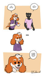  2022 3_panel_comic anthro athletic_wear bird_dog black_body black_fur bottomwear canid canine canis cellphone cheek_tuft clothing dialogue domestic_dog dot_eyes duo electronics english_text facial_tuft fangs felid floppy_ears freckles_(artist) fur gym_bottomwear gym_shorts hair hoodie hunting_dog male male/male mammal melanistic multicolored_body multicolored_fur open_mouth open_smile orange_body orange_fur pantherine pecas_(freckles) phone shirt shorts smartphone smile spaniel speech_bubble t-shirt tail tail_motion tailwag teeth text topwear tuft two_tone_body two_tone_fur welsh_springer_spaniel white_body white_fur white_hair wide_hips 