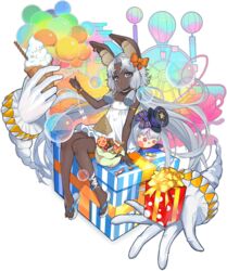  amusement_park animal_ear_fluff animal_ears ankle_ribbon ark_order astraea_(ark_order) bag balloon bow bracelet candy character_doll chocolate choker colorful cup dark-skinned_female dark_skin disembodied_hand dress ear_piercing female ferris_wheel food fox_ears full_body gift gloves grey_hair hair_intakes hairbow holding holding_balloon ice_cream imhotep_(ark_order) jewelry leg_ribbon lollipop long_hair looking_at_viewer official_alternate_costume official_art orange_bow piercing pppppan rainbow ribbon sandals sidelocks solo spaghetti_strap tachi-e teacup transparent_background very_long_hair white_choker white_dress white_footwear white_gloves white_ribbon 