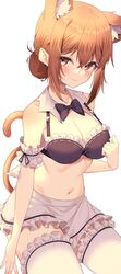  absurdres animal_ear_fluff animal_ears arm_garter black_bow black_bowtie bow bowtie breasts brown_eyes brown_hair cleavage closed_mouth commentary_request female frilled_skirt frilled_thighhighs frills hair_between_eyes hair_bun highres jun_(aousa0328) looking_at_viewer mature_female medium_breasts medium_hair navel short_hair skirt smile solo thighhighs white_skirt white_thighhighs yahari_ore_no_seishun_lovecome_wa_machigatteiru. yuigahama_yui&#039;s_mother 