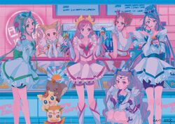  6+girls :p akimoto_komachi bike_shorts biting blonde_hair blue_hair boots brown_eyes butterfly_brooch butterfly_hair_ornament closed_mouth coco_(yes!_precure_5) commentary_request cone_hair_bun copyright_notice crop_top cure_aqua cure_dream cure_lemonade cure_mint cure_rouge detached_sleeves dress drill_hair ear_biting eating elbow_rest english_text engrish_text food freezer green_eyes green_hair hair_bun hair_ornament hair_rings hands_on_own_cheeks hands_on_own_face head_rest high_ponytail highres ice_cream ice_cream_cone ice_cream_cup ice_cream_scoop ice_cream_spoon kasugano_urara_(yes!_precure_5) kneeling lips long_hair looking_at_another looking_at_viewer magical_girl midriff milky_rose mimino_kurumi minazuki_karen multiple_girls najuco_(naju0517) natsuki_rin navel neon_lights neon_palette nuts_(yes!_precure_5) official_art open_mouth orange_hair pink_hair pouty_lips precure purple_eyes purple_hair ranguage red_eyes shop short_hair shorts shorts_under_skirt sidelocks sideways_glance sign skirt smile spoon stomach syrup_(yes!_precure_5) tongue tongue_out twin_drills typo very_long_hair yes!_precure_5 yes!_precure_5_gogo! yumehara_nozomi 