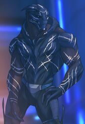  alien bioware blue_eyes clothed clothing electronic_arts hand_on_hip kaeto male mass_effect meken muscular muscular_male relay314 solo standing topless turian underwear 