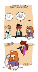  2022 anthro bird_dog black_hair brown_body brown_fur canid canine canis cheek_tuft clothing coffee_mug dialogue domestic_dog drinking english_text facial_tuft female floppy_ears fox freckles_(artist) fur group hair half-closed_eyes hoodie humor hunting_dog katana kenshin_himura male mammal melee_weapon multicolored_body multicolored_fur narrowed_eyes open_mouth open_smile orange_body orange_fur pecas_(freckles) rurouni_kenshin scar smile spaniel speech_bubble sword text topwear trio tuft two_panel_image two_tone_body two_tone_fur vest weapon welsh_springer_spaniel white_body white_fur white_hair wide_eyed 