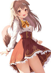  :3 :d absurdres animal_ears blush bone_hair_ornament bow bowtie brown_eyes brown_hair buttons cartoon_bone commentary_request cowboy_shot dog_ears dog_girl dog_tail extra_ears eyelashes female frilled_shirt frilled_skirt frills hair_down hair_ornament hairclip high-waist_skirt highres hololive inugami_korone inugami_korone_(street) keis_(locrian1357) long_hair long_sleeves looking_at_viewer miniskirt open_mouth paw_ornament photoshop_(medium) plaid plaid_bow plaid_bowtie pleated_skirt raised_eyebrows ribbed_shirt sailor_collar shirt sidelocks simple_background skirt smile solo tail tareme teeth underbust virtual_youtuber white_background white_skirt yellow_bow yellow_bowtie 