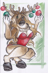  anthro breasts christmas christmas_decorations christmas_ornament clothing corset deer female hair holidays lingerie mammal new_world_deer reindeer shiverz solo topwear 