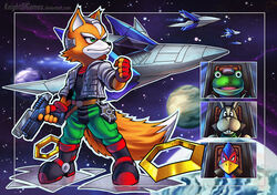  amphibian anthro arwing avian beak bird black_nose boots brown_body brown_fur canid canine clothing dipstick_tail falco_lombardi fingerless_gloves footwear fox fox_mccloud frog fur gloves group gun handgun handwear jacket knightofgames lagomorph leporid male mammal markings multicolored_tail nintendo peppy_hare planet rabbit ranged_weapon scarf slippy_toad space star_fox tail tail_markings topwear unavailable_at_source weapon white_body white_fur 