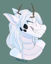  2017 anthro biped bust_portrait crown digital_media_(artwork) dragon european_mythology eyebrows eyelashes facial_markings fangs hair head_markings headgear long_hair looking_at_viewer male markings mythological_creature mythological_scalie mythology portrait scalie simple_background solo tasla_venhyle teeth vrala western_dragon white_hair wyvern 