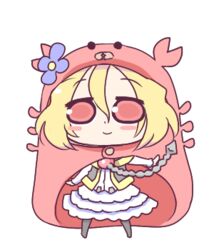  bad_id bad_twitter_id black_pantyhose black_vest blonde_hair blue_flower blush_stickers closed_mouth commentary_request cosplay crab_costume crab_hood female flower full_body hair_between_eyes hime_(orange_juice) himouto!_umaru-chan hono hood hood_up komaru_(himouto!_umaru-chan) komaru_(himouto!_umaru-chan)_(cosplay) layered_skirt long_sleeves lowres no_shoes official_art outstretched_arm pantyhose red_eyes shirt skirt smile solo suguri transparent_background vest white_shirt white_skirt 