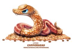  ambiguous_gender blue_eyes coin copperhead digital_media_(artwork) digital_painting_(artwork) elemental_creature fangs feral humor mineral_fauna orange_body orange_scales ouroboros penny_(coin) piper_thibodeau pun reptile scales scalie simple_background snake solo teeth text url viper visual_pun white_background 