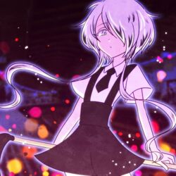  1other androgynous colored_eyelashes commentary_request gem_uniform_(houseki_no_kuni) ghost_quartz_(houseki_no_kuni) hair_over_one_eye houseki_no_kuni looking_at_viewer necktie other_focus scythe shiratsuki_(royal_moon) short_hair short_hair_with_long_locks solo suspenders weapon white_eyes white_hair 