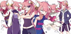  alphys_(cosplay) animal_ears book cat_ears cosplay eyepatch female glasses mad_mew_mew magical_girl pink_hair ponytail sans_(cosplay) tail toriel_(cosplay) undertale undyne_(cosplay) 