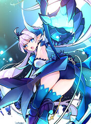  armpits ass bad_id bad_pixiv_id blue_horns claws crown demon_girl demon_horns demon_tail detached_sleeves elsword female gauntlets high_heels highres horns icedango_(dpopic3) long_hair luciela_r._sourcream noblesse_(elsword) oerba_yun_fang panties pointy_ears ribbon star-shaped_pupils star_(symbol) symbol-shaped_pupils tail thighhighs underwear white_hair 