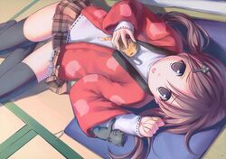  brown_hair feline scan skirt takoyaki_(artist) thigh-highs 