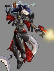  2016 adepta_sororitas anthro armor bolt_pistol bolter boob_armor clothed clothing cosplay female fish gun hair hi_res machine marine melee_weapon neltharion290 power_armor power_sword ranged_weapon rifle sasha_(sashashark) shark simple_background sister_of_battle solo sword teeth warhammer_(franchise) warhammer_40000 weapon 