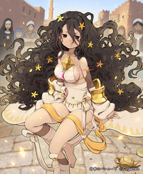  :| ankle_wrap bad_id bad_pixiv_id bare_shoulders barefoot black_eyes black_hair blush breasts broken building closed_mouth collarbone curly_hair detached_sleeves female flower gina_(shingeki_no_bahamut) hair_flower hair_ornament lamp large_breasts len_(a-7) long_hair looking_at_viewer photoshop_(medium) shingeki_no_bahamut solo transformation v-shaped_eyebrows very_long_hair watermark 