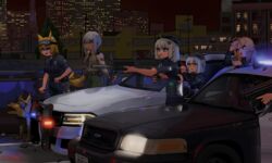  6+girls aa-12 aa-12_(girls&#039;_frontline) animal_ears bags_under_eyes belt beret black_footwear blonde_hair blue_coat blue_pants blue_shirt brown_shirt building canine car coat colt_defender commentary_request defender_(girls&#039;_frontline) dodge_(company) dodge_charger dongdong_(0206qwerty) ford ford_crown_victoria girls&#039;_frontline goggles goggles_on_head green_pants grey_hair gun hair_ornament handgun hat headlight highres holding holding_gun holding_weapon k9 long_hair long_sleeves los_angeles_county_sheriff&#039;s_department los_angeles_police_department m37_(girls&#039;_frontline) m500_(girls&#039;_frontline) m590_(girls&#039;_frontline) motor_vehicle multiple_girls necktie night outdoors pants police police_badge police_car police_uniform policewoman road shirt shoes short_hair short_sleeves shotgun six12_(girls&#039;_frontline) skyscraper star_(symbol) star_hair_ornament tank_top uniform united_states utility_belt weapon white_hair white_tank_top 