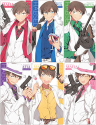  6+boys alcohol bad_id bad_pixiv_id black_hair blue_eyes brothers candy cigarette cup drinking_glass eunram eyewear_on_head food formal green_eyes gun handgun hat lollipop mafia male_focus matsuno_choromatsu matsuno_ichimatsu matsuno_jyushimatsu matsuno_karamatsu matsuno_osomatsu matsuno_todomatsu multiple_boys necktie one_eye_closed osomatsu-kun osomatsu-san osomatsu_(series) photoshop_(medium) pink_eyes purple_eyes red_eyes rifle scarf sextuplets siblings suit sunglasses weapon wine wine_glass yellow_eyes 