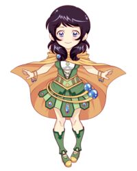  akiglancy avanna black_hair blue_eyes body_blush bracelet branch cable cape chibi clover deviantart_sample female freckles full_body image_sample jewelry no_nose official_art pigeon-toed skirt smile solo transparent_background vocaloid 