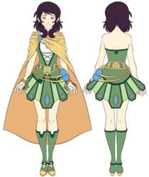  akiglancy avanna bangs bare_back bare_shoulders black_hair blue_eyes boots bracelet branch cable cape character_sheet clover concept_art deviantart_thumbnail freckles jewelry official_art shoulders skirt smile vocaloid 