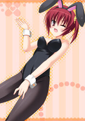  animal_ears aria_(koiiroharemoyou) bad_id bad_pixiv_id female highres noble_works oerba_yun_fang one_eye_closed pantyhose photoshop_(medium) playboy_bunny rabbit_ears red_eyes red_hair sanjou_makoto short_hair side_ponytail wrist_cuffs 