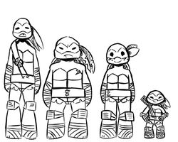  2017 5:4 anthro bandana black_and_white clothed clothing donatello_(tmnt) elbow_pads feet foot_wraps freckles group hand_wraps hands_on_hips inkyfrog kerchief knee_pads leonardo_(tmnt) looking_at_viewer low_res male mask michelangelo_(tmnt) monochrome notched_shell raphael_(tmnt) reptile scalie shell short simple_background standing teenage_mutant_ninja_turtles tooth_gap turtle white_background wraps wrist_wraps 