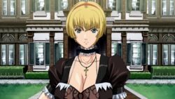  10s blonde_hair blue_eyes breasts erect_nipples eyebrows_visible_through_hair female large_breasts looking_at_viewer mamiya_marisa nipples short_hair starless will_(company) 