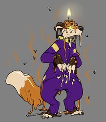  2016 anthro candle canid canine dipstick_tail fox grey_background liquefactiophilia machine mammal markings melting neltruin robot simple_background smelly solo sticky tail tail_markings wax zukaro 