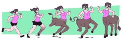  2019 artist-chan athletic athletic_female basic_sequence breasts centaur clothing equid equid_taur european_mythology female five_frame_image five_frame_sequence greek_mythology growth hair hi_res hooves human human_to_taur humanoid_taur linear_sequence mammal mammal_taur multi_frame_sequence mythology ponytail running sequence shirt simple_background smile solo species_transformation surprise tail tail_growth taur topwear transformation transformation_sequence 