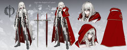  armor belt belt_buckle blush breastplate buckle chainmail chains cloak closed_mouth commentary_request couter cuirass cuisses expressions eyes_visible_through_hair faulds female full_armor gauntlets greaves grey_knight_julia hair_between_eyes highres hood hood_up long_hair long_sword multiple_views pauldrons pixiv_fantasia pixiv_fantasia_last_saga plate_armor pointy_ears poleyn red_cloak reference_sheet rerebrace ryuuzaki_ichi sabaton scabbard sheath sheathed shoulder_armor standing sword tassets vambraces very_long_hair weapon white_hair 