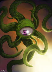  1_eye 2014 alexis-kurosawa alien ambiguous_gender doctor_strange_(series) green_body green_skin hi_res light lighting marvel pink_eyes shuma-gorath solo tentacle tentacle_creature 