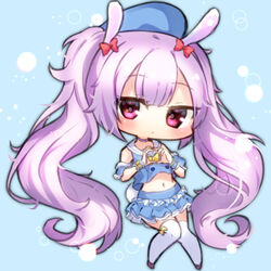  animal_ears azur_lane chibi commentary_request fake_animal_ears female heart heart_hands laffey_(azur_lane) laffey_(bunny_clerk?)_(azur_lane) looking_at_viewer official_alternate_costume pleated_skirt purple_hair rabbit_ears sailor_collar seele0907 skirt solo thighhighs twintails waitress white_thighhighs 