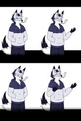  2:3 canid canine cigarette clothed clothing dipstick_ears dipstick_tail ear_markings fox fur hi_res looking_at_viewer male mammal markings mr.kitsune_(naitokitsune) multicolored_ears multicolored_tail naitokitsune smoke smoking solo sweater tail tail_markings topwear white_body white_fur 