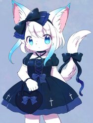  black_clothes blue_hair female furry kemoribon multicolored_hair ribbon_tail solo two-tone_hair white_hair 